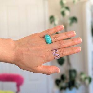 Turquoise Chunky Ring & Lilac Squiggle Ring Set